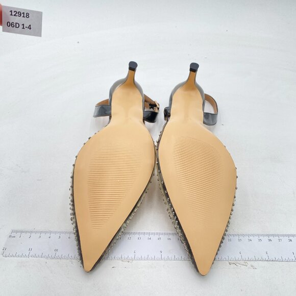 FSJ Black Crystal Clear Rhinestones Low Heel Sandals Slingback Wedding Shoes - Picture 7 of 8